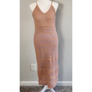 Freshman 1996 Crochet Knit Midi Dress Lavender Peach Lined Women's Medium Boho